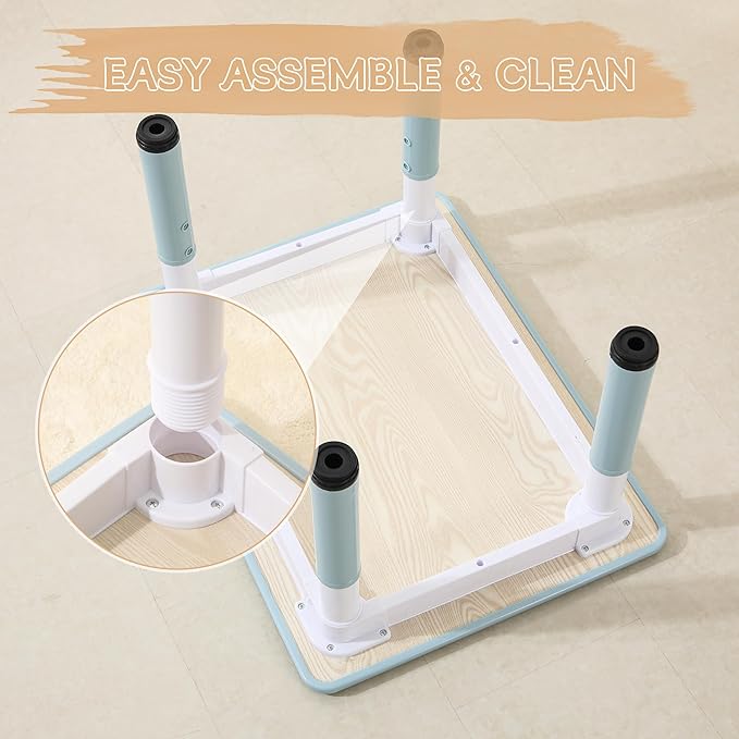 Height-Adjustable Kids Table and Chairs, 31.5''L x 23.6''W Toddler Table and 4 Chairs Set with Anti-Slip Foot Covers, Children Activity Table for Ages 2-10, Graffiti Desktop