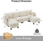 110" Modular Sectional Sofa, Convertible Sleeper Sofa Couch Bed with Adjustable Backrest, U-Shaped Chenille Cloud Couch with Ottoman Storage, Deep Seat Couches for Living Room,Beige