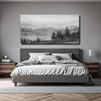 SOUGUAN Grey Pictures Wall Decor Forest Artwork Mountain Canvas Painting Landscape Wall Art Prints for Living Room Bedroom Home Hanging Decor 24x48 Inch