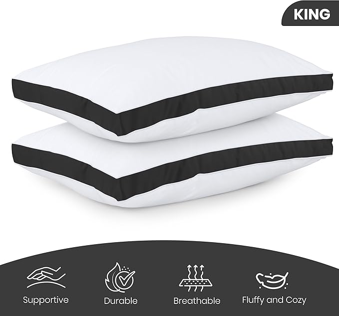 Utopia Bedding Bed Pillows for Sleeping King Size (Black), Set of 2, Cooling Hotel Quality, Gusseted Pillow for Back, Stomach or Side Sleepers
