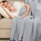 EMME Cotton Throw Blanket for Couch Soft Muslin Blankets 50"x60" Lightweight Breathable Blanket All Season Gauze Blanket, Light Grey