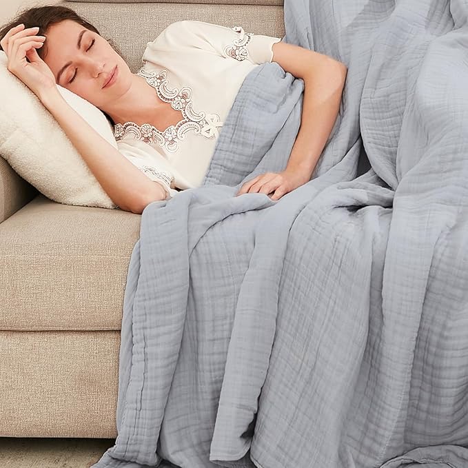 EMME Cooling Throw Blanket for Hot Flashes 100% Cotton Muslin Throw Blankets for Couch Breathable Gauze Blanket All Season Soft and Lightweight Pre-Washed Cotton Blanket (Light Grey, 50"x70")