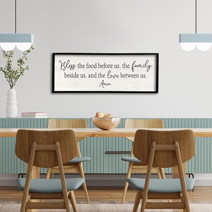 Bless the Food Before Us Sign Wall Decor 32''×12'' Large Farmhouse Dining Room Wall Decor Framed Wood Rustic Home Wall Art Kitchen Decoration (Black)