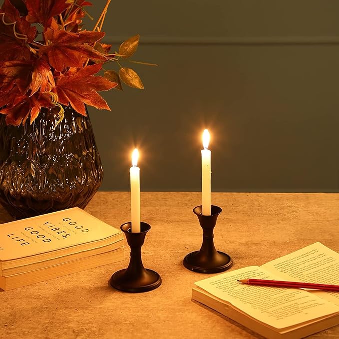 Rely+ Candlestick Holders Set of 2 Mini Stand Dinning Coffee Table Centerpiece Candle Holders Taper Candlesticks Holders Decor Home Easter Candle Holder for Mantel Wedding Party (Black)