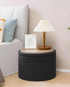 B FSOBEIIALEO Ottoman with Stroage, Round Sherpa Storage Ottoman Stool, Boucle Foot Rest22 x 22"x15.75" (Dark Grey)