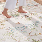 jinchan Round Rugs 7ft Ivory Botanical Birds Print,Machine Washable 7' Circle Nature Plants Modern Soft Non Slip Kids Throw Area Rugs Ultra Thin Low Pile Carpet for Living Room Bedroom Dining Room