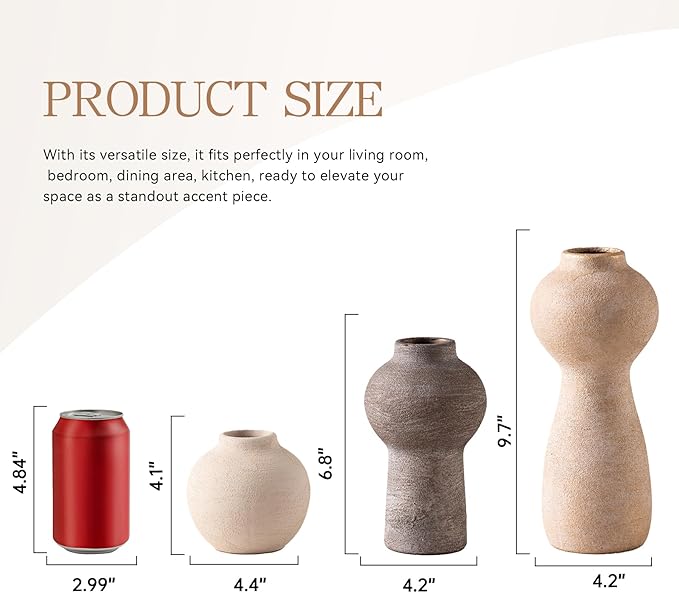 Ceramic Vase Home Table Decor - Flower Vase Set of 3 Living Room Kitchen Decorations Farmhouse Modern Rustic Vases Decorative Centerpiece for Shelf Bedroom Office Bathroom Dining Coffee Desk