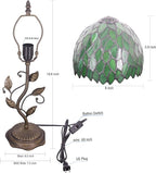 Small Tiffany Lamp Stained Glass Table Lamp Metal Leaf Accent Desk Memory Lamp Sympathy 8X20 Inch (Green Wisteria Leaves Style)