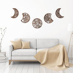 Jetec 5 Pcs Moon Phase Wall Art Decor Wall Pediments Hanging Wooden Moon Phase Spiritual Bedroom Nordic Boho Lunar Aesthetic Art for Living Room Dorm Apartment Bar Ornament(Brown,10.6 Inch)