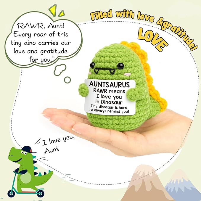 OCCdesign Mini Christmas Aunt Gifts from Niece Nephew RAWR I Love You Auntie Best Aunt Ever Gifts Cute Handmade Crochet Dinosaur for Christmas Thanksgiving Day Birthday Gift for Auntie Aunty to be