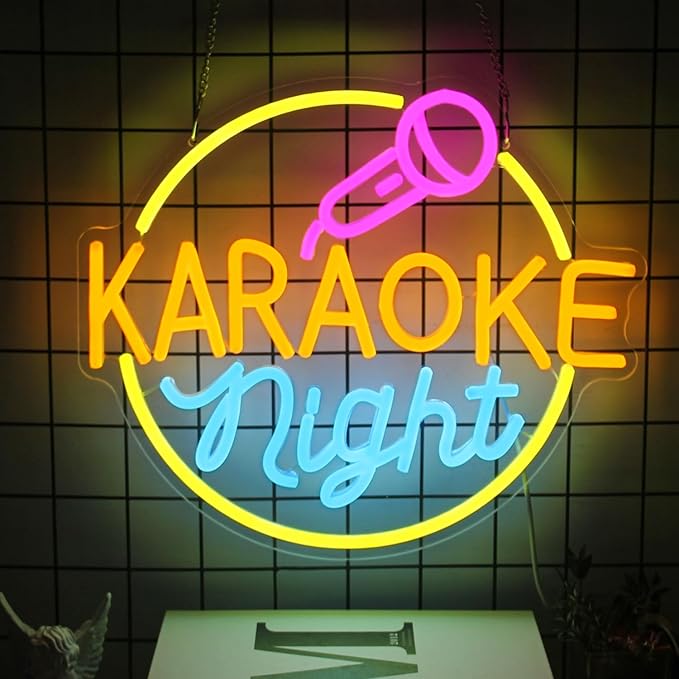 Karaoke Night Neon Sign Music Room Decor Karaoke Bar LED Sign for Wall Decor Karaoke Live On Air Neon Lights Signs Bar Open Neon Wall Light for Music Studio Game Room Decor