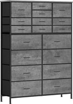 Chest of Drawers for Bedroom, Tall Gray Fabric Dresser with 18 Deep Drawers, Large Clothes Organizer Bin Vertical Storage Cabinet for Closet, Nursery, Office