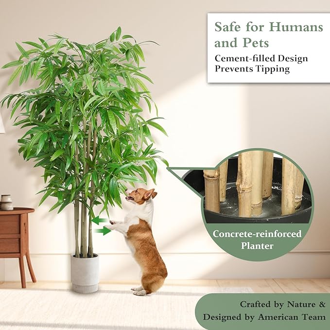Artificial Bamboo Tree, 6 FT Fake Tree, Faux Silk Plant with Pot, Fake Plants for Home Office Indoor Outdoor Decor, 7 Natural Bamboo Trunks