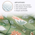Snycler Boho Throw Blanket for Bed - 100% Cotton Ultra Soft Rustic Quilt Green Blanket - Floral Printed Farmhouse Decor Bed Blankets, 80"×90" All Season Rustic Throw for Sofa Couch Chair