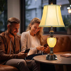 27'' High Vintage Table Lamp Set of 2 for Living Room Farmhouse Bedside Lamp with Fabric Shades Boho Nightstand Lamp with USB and Nightlight for Bedroom Home Office Hotel Bar (Bulb Included)