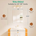 TokeShimi 24x30 Frameless Bathroom Mirror for Over Sink, Tempered Beveled Wall Mirror with 1" Beveled Edge, Shatterproof Rectangle Mirrored for Vanity, Living Room, Entryway, Restroom