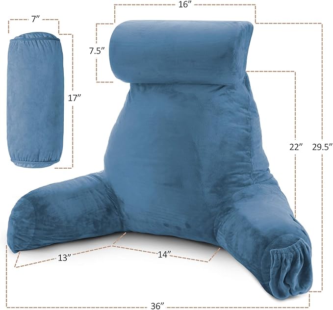 Nestl Reading Pillow Large Bed Pillow, Back Pillow for Sitting in Bed Shredded Memory Foam Chair Pillow, Reading & Bed Rest Pillows Blue Heaven Back Pillow for Bed, Bed Chair Arm Pillow with Pockets