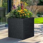 LEWIS&WAYNE Large Square Planter Box Handmade Wicker Tall Planters for Outdoor Plants with Removable Liners Modern Planter for Indoor Outdoor Garden Patio Front Porch - Black, 17''x17''x18''