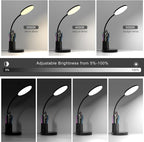 Desk Lamp, LED Desk Lamp for Home Office, Touch Table Lamp with 3 Color Modes 360° Adjustable Arm, Dimmable Desk Light with Pen Phone Holder, Black