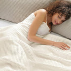 PHF Ultra Soft Waffle Weave Blanket Twin Size 66"x 90"- Washed Lightweight Breathable Cozy Woven Blanket for Bed - Aesthetic Decor for Couch Bedding Sofa Home Car - Coconut White