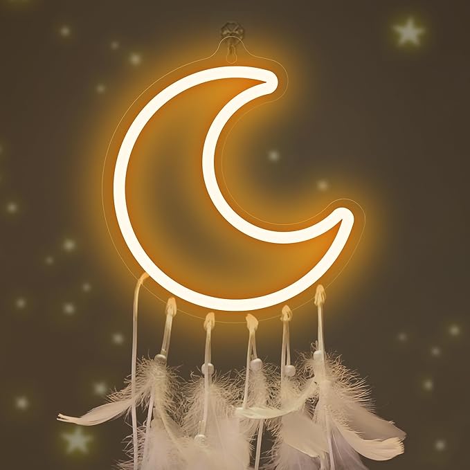 Neon Sign for Teen Girls, Moon Neon Signs, Light Up Dream Catcher for Girl Room Decor, Cozy Dreamy Lighting for Wall Decor,Birthday Christmas Gifts for Teenage Kids