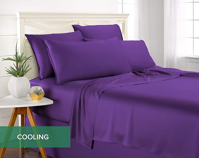 Queen Sheets by Pure Bamboo, Genuine 100% Organic Viscose Derived from Bamboo Bed Sheet Set, Luxuriously Soft & Cooling, Double Stitching, Lifetime Quality Promise (Queen, Purple)