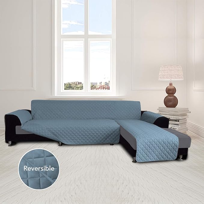Easy-Going L Shape Sofa Slipcover - Sectional Couch Cover, Chaise Lounge Cover, Reversible, Pets & Kids Friendly (Small, Light Blue/Light Blue)