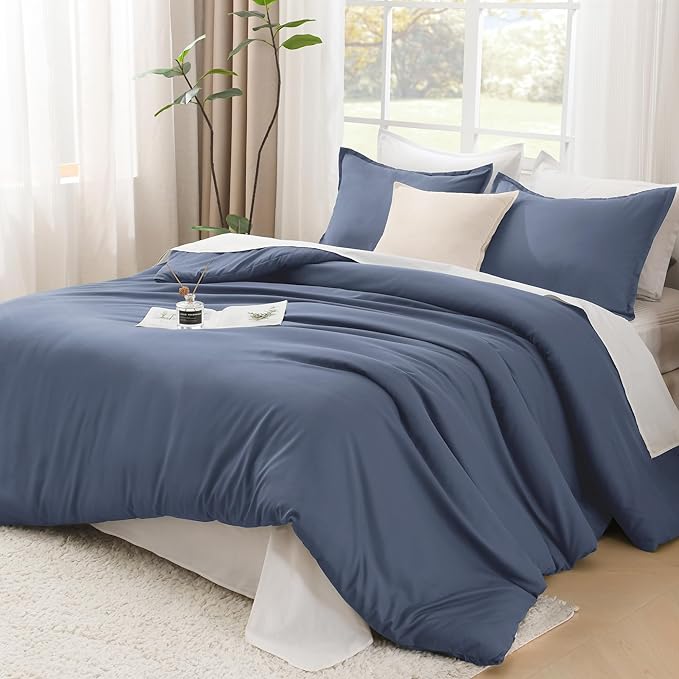 Litanika Comforters Bluish Grey King Size, 3 Pieces Lightweight Solid Bedding Set & Collections, All Season Fluffy Bed Set (104x90In Comforter & 2 Pillowcases)