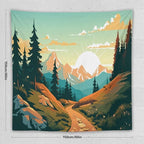 HZOHNAGO Mountain Tapestry Forest Mountain Sunrise Road Pattern Printed Wall Tapestry Wall Hanging for Bedroom Living Room Dorm 60" W x 60" H