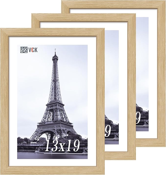 VCK 13x19 Oak Wood Frame for Poster & Picture, Natural Solid Wood Photo Frames 3 Pack, Wall Gallery Frame