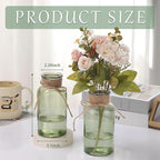 Green Glass Flower Vases for Centerpieces Set of 12, Mason Jars Boho Cylinder Bud Vases in Bulk, for Weddings Parties Vintage Home Decor