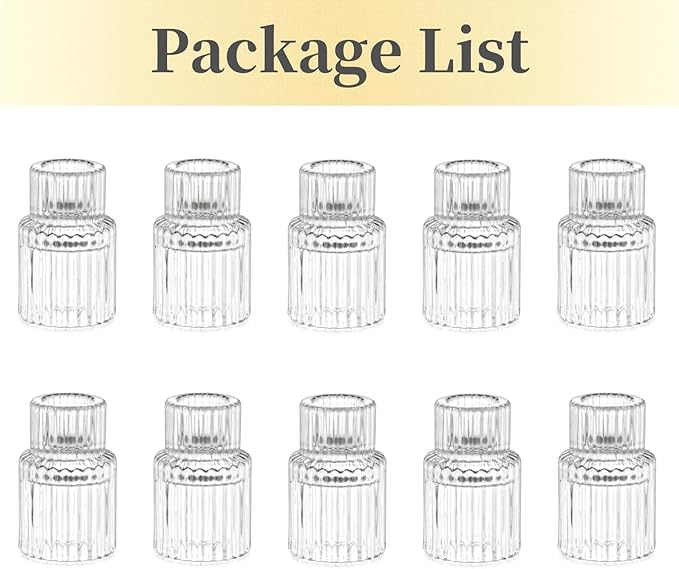 Candle Holder Glass Candlestick Holders: Hewory 10PCS Clear Taper Candle Holders Bulk for Table Centerpiece, Glass Candle Holder Candle Stick Holder Decor for Christmas Wedding Party Bridal Showers