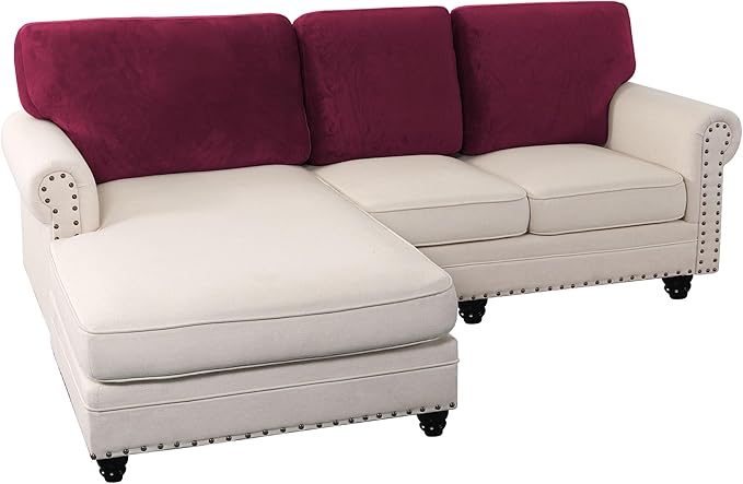 PrinceDeco Velvet Cushion Covers for Sectional Couch, 3 Back Cushion, Burgundy