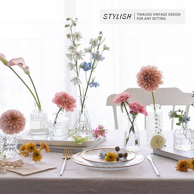 24pcs Glass Bud Vase Set, Small Clear Flower Vases for Centerpieces in Bulk, Mini Vintage Vase for Wedding, Home,Table Decoration