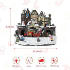 taman Christmas Village Houses - Collectible Buildings with Moving Train, Family & Snowman, Warm Light Musical Ornaments for Christmas Holiday Decorations