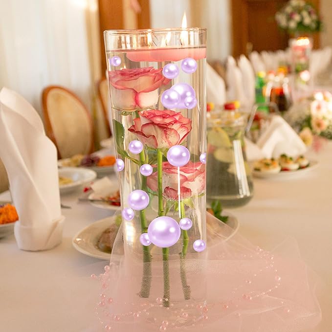 200PCS Light Purple Faux Pearls Beads for Centerpiece Vases, Vase Filler Faux Pearls, No Holes Filler Beads for Party Anniversary Birthday Wedding Table Decor, 10/14/20/30mm