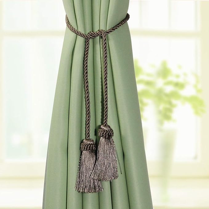 Fenghuangwu Curtain Tiebacks Handmade Decorative Curtain Holdbacks Rope with Tassel (flaxen, 2P)