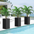 Modern Metal Planter Black – 28” Tall with Removable Insert Shelf | Heavy-Duty Outdoor & Indoor Planter Box for Patio, Porch, Garden (14x14x28in)