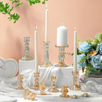 Mumufy 10 Pcs Glass Crystal Taper Candle Holders Clear Glass Candlestick Holder Fit 0.8 Inch Candles Crystal Decorative Candle Stand Centerpiece Table Wedding Dining Party (Classic,Gold)