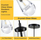 2 Pack Pendant Light for Kitchen Island, Raindrop Black Modern Crystal Glass Pendant Lights, Pendant Lights in Kitchen Island, E12 Bulb Indoor Island Pendant Lights,for Dining Room,Living Room