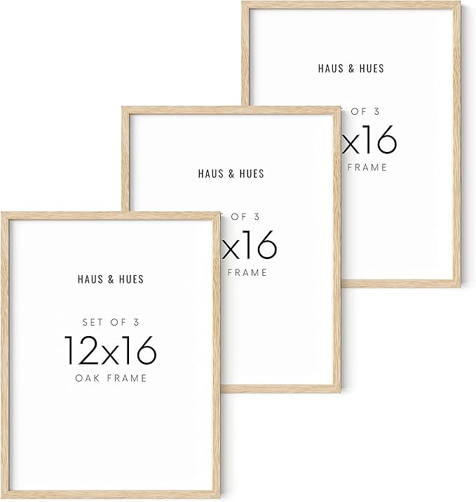 HAUS AND HUES Beige Wood Oak 12x16 Picture Frame, Set of 3 - Modern Wood Wall Art Display - Lightweight 12x16 Frame Set of 3 for Art Prints, Photos, Posters - Ready-to-Hang Vertically & Horizontally