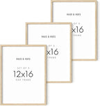 HAUS AND HUES Beige Wood Oak 12x16 Picture Frame, Set of 3 - Modern Wood Wall Art Display - Lightweight 12x16 Frame Set of 3 for Art Prints, Photos, Posters - Ready-to-Hang Vertically & Horizontally