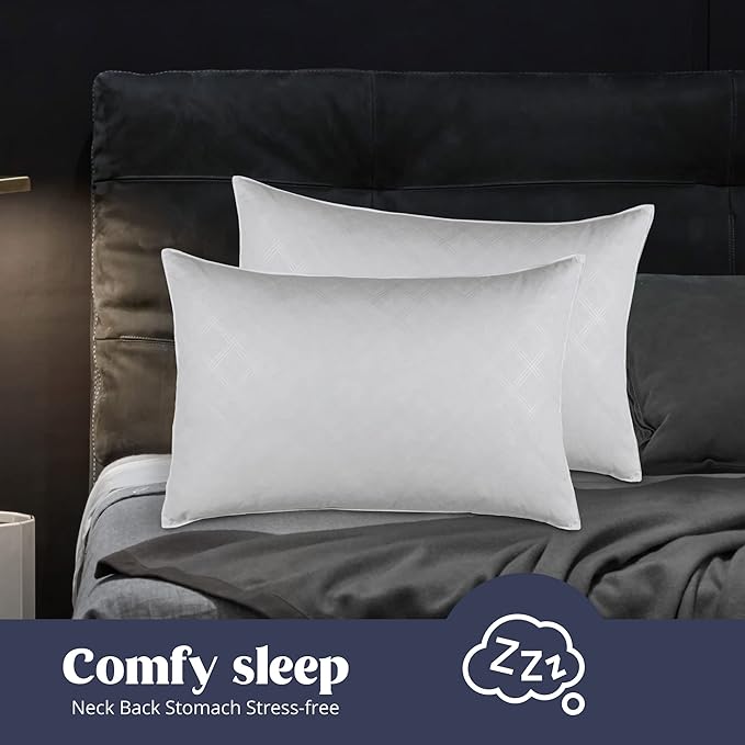 puredown® Soft Bed Pillows for Sleeping, Goose Feather Down Pillows Hotel Collection Queen Size of 2, Geometric Pattern Embossing Pillows for Back Stomach Side Sleepers (20 x 30, 2 Pack)