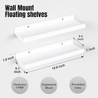 Floating Shelves Wall Mounted Set of 2, Modern White Shelves for Bedroom, Nursery Shelves with Lip, Display Picture Ledge Shelf for Wall Decor Living Room Bathroom Kitchen - White