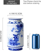 Blue and White Vintage Vase Chinoiserie Farmhouse Decorative Vases Flower Terracotta pots for Tableshelf Bookshelf Bathroom Living Room Kitchen 8.3inch