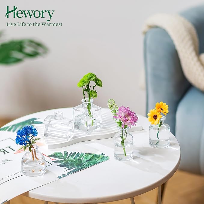 Small Glass Bud Vases for Centerpieces - Hewory 20pcs Clear Sturdy Cute Flower Vases Bulk, Mini Bottle Vase for Wedding Home Decor Birthday Party Events Mother's Day Bridal Shower Gifts Table Decor