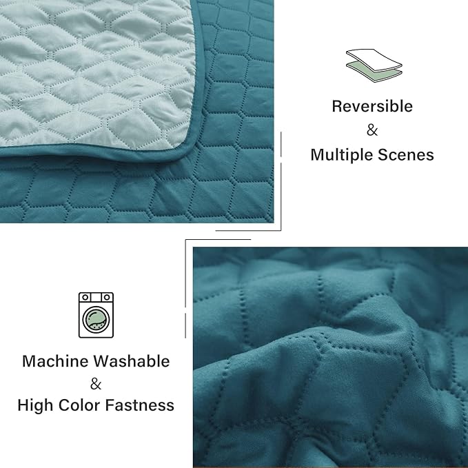 Exclusivo Mezcla Reversible King Size Quilt Bedding Set with Pillow Shams, Lightweight Quilts King Size, Soft Bedspreads Bed Coverlets for All Seasons - (Dusty Teal, 104"x96")
