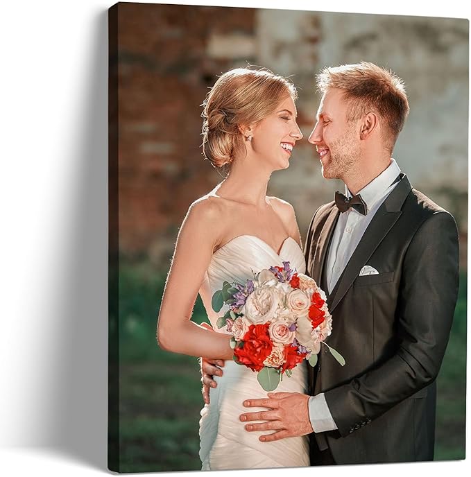 Custom Canvas Prints With Your Photos, Customized Picture On Canvas Print, Personalized Wall Framed Gifts for Family Anniversary Baby Pet Wedding Christmas Graduation Decor for Men/Women 11 x 14in