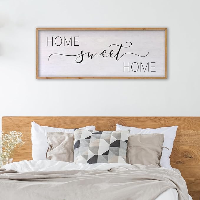 Home Sweet Home Sign Wall Decor 40"x15" Above Bed Living Room Large Wooden Framed Family Plaques Art (Wood)