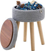 Wimarsbon Pouf Ottoman, 100% Cotton Knitted Boho Footstool, Round Footrest with Non-Skid Wood Legs, Home Décor Handmade Pouffe, Leisure Floor Step Stool for Living Room (High Storage Grey)